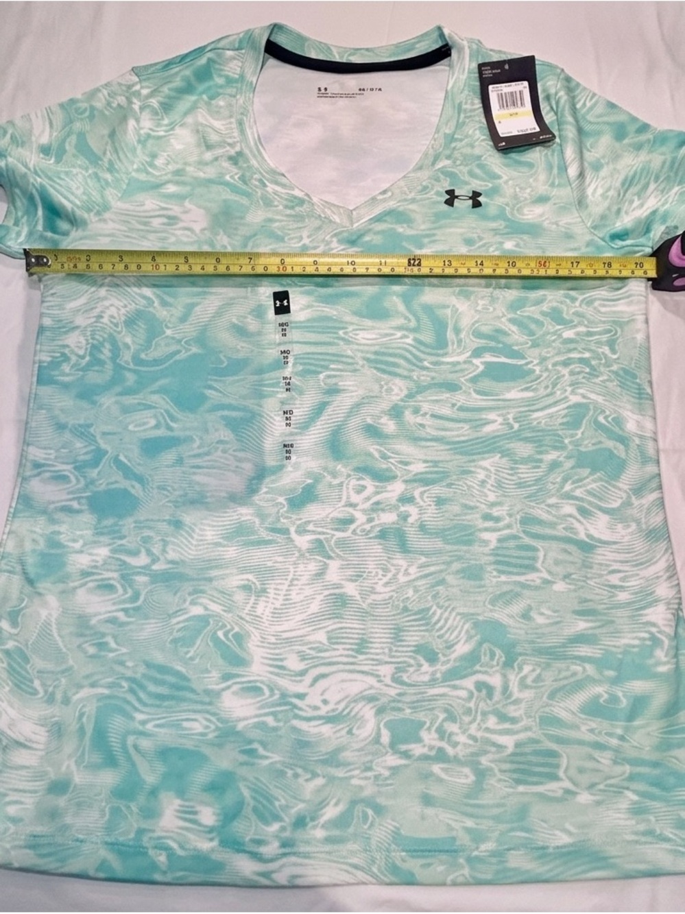 Aqua Marbled V-Neck Performance Tee Athleisure Breathable Quick Dry Lightweight - Picture 5 of 7